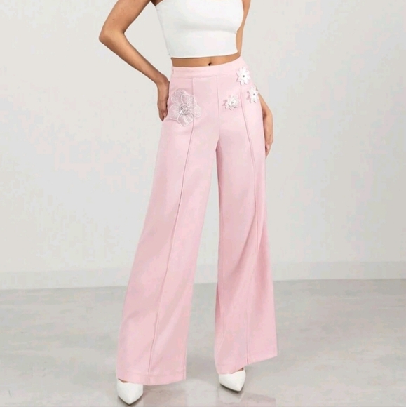 Pink Straight Leg Design Pleated Women Long Pants, New Autumn/Winter Style - Picture 1 of 4